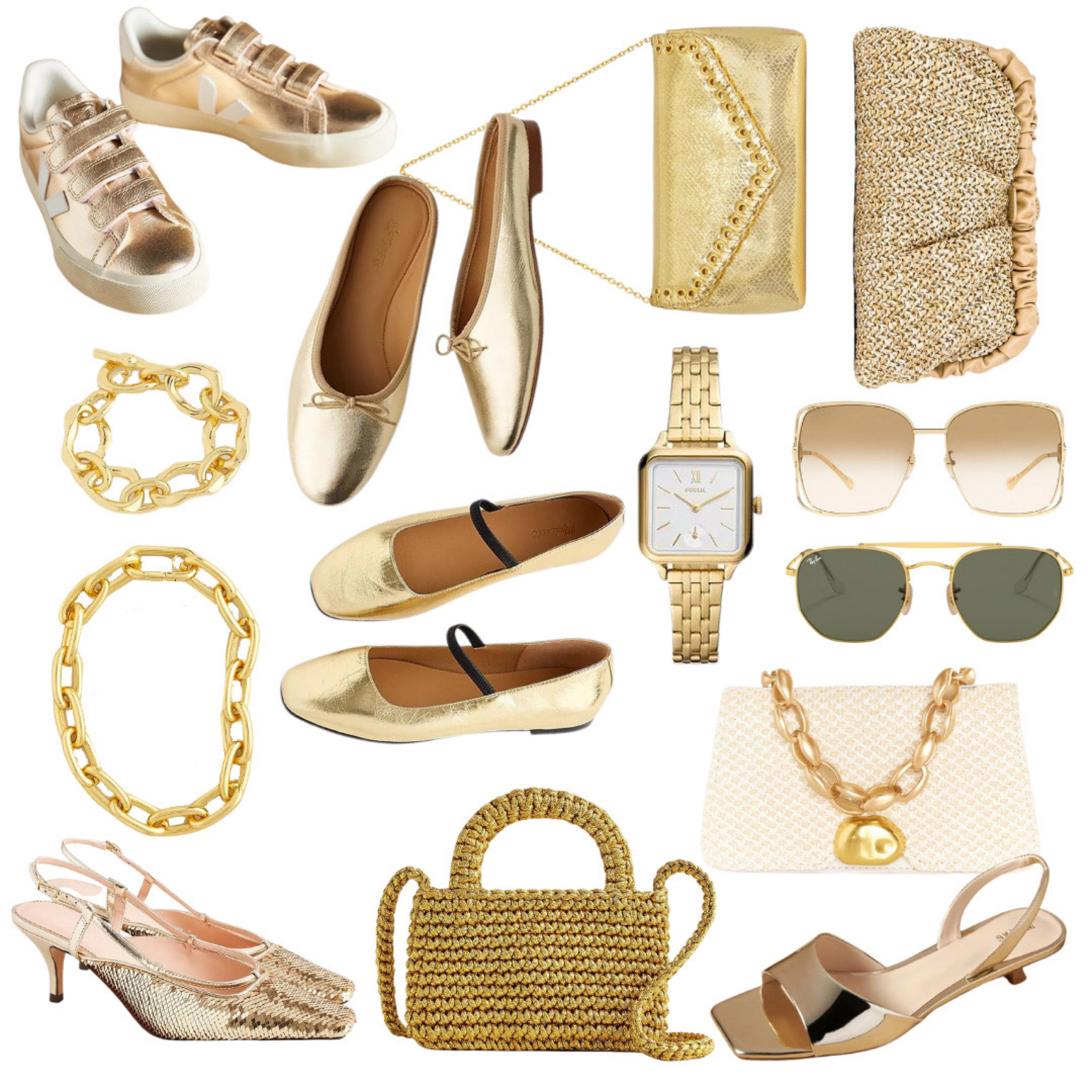 Going for the gold! Our favorite gold accessories from purses to jewelry to shoes to sunglasses! 