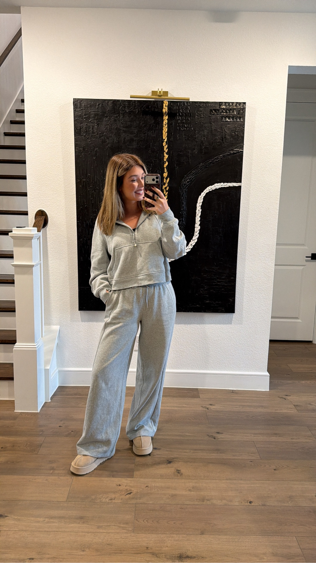 Wearing my fav matching sweat set today. Size M/L top, size 10 sports bra and Medium regular pants (BEST wide-leg sweats you will find) 

#LTKootd