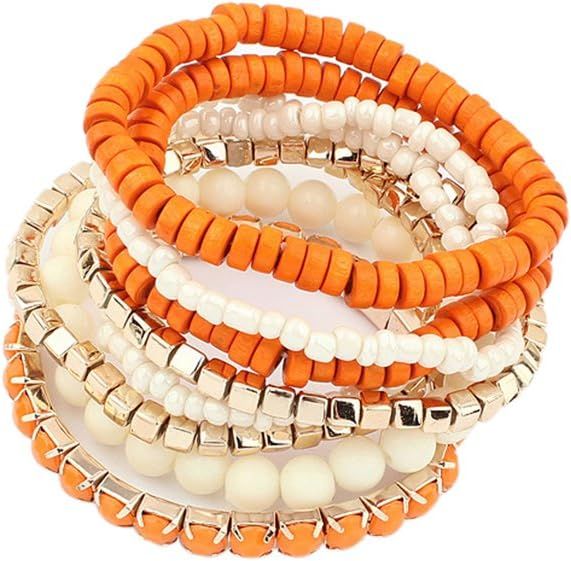 LUREME Bohemian Beads Cube Multi Strand Stretch Stackable Bangle Bracelet Set (bl003172) | Amazon (US)