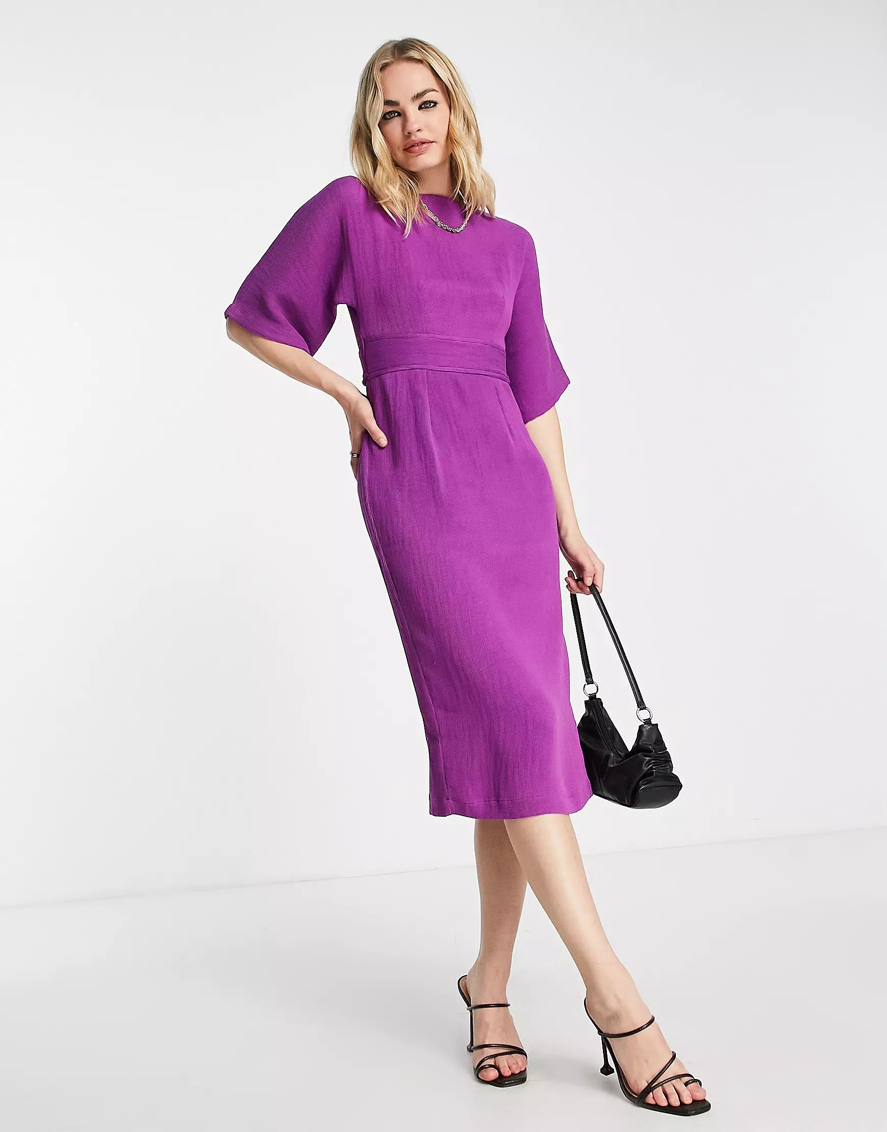 Closet London ribbed pencil midi dress in purple | ASOS (Global)