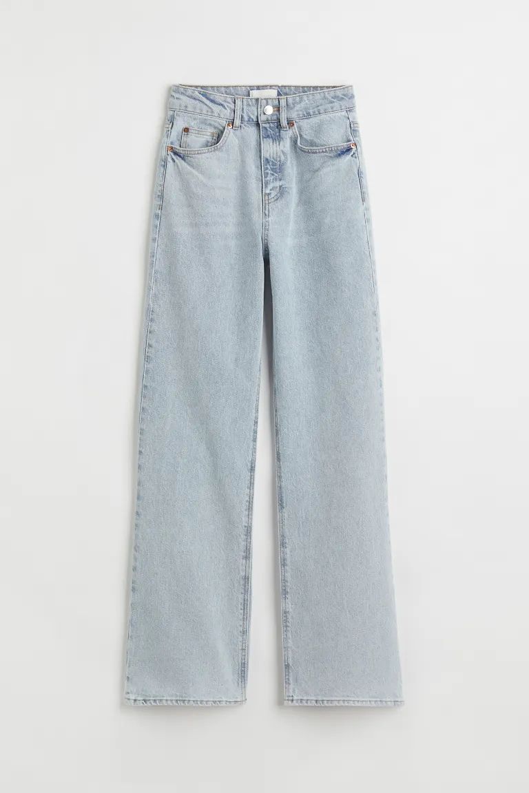 5-pocket jeans in washed cotton denim. High waist, zip fly with button, and straight, wide legs. | H&M (US + CA)