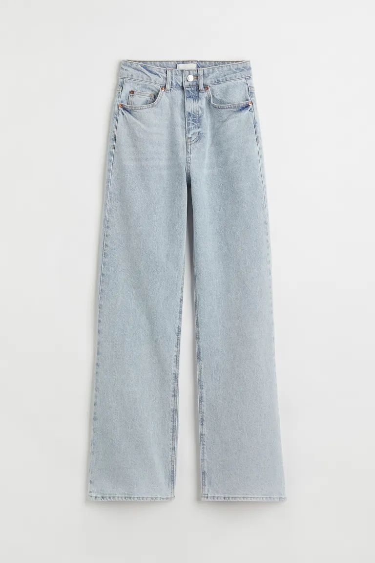 5-pocket jeans in washed cotton denim. High waist, zip fly with button, and straight, wide legs. | H&M (US)