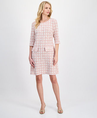Women's Bouclé Tweed 3/4-Sleeve Dress | Macy's