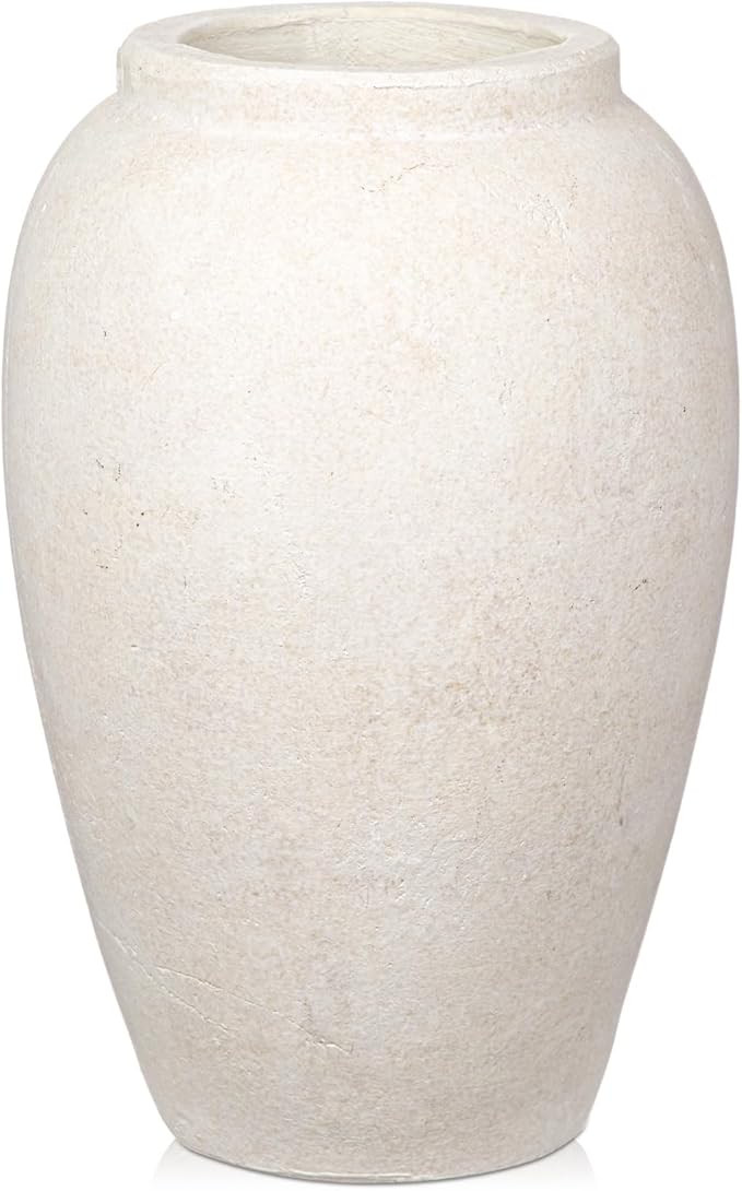 Handcrafted Flower Vase, 10.5" Tall Terracotta Vases, Vintage White Vase, Rustic Antique Décor, ... | Amazon (US)