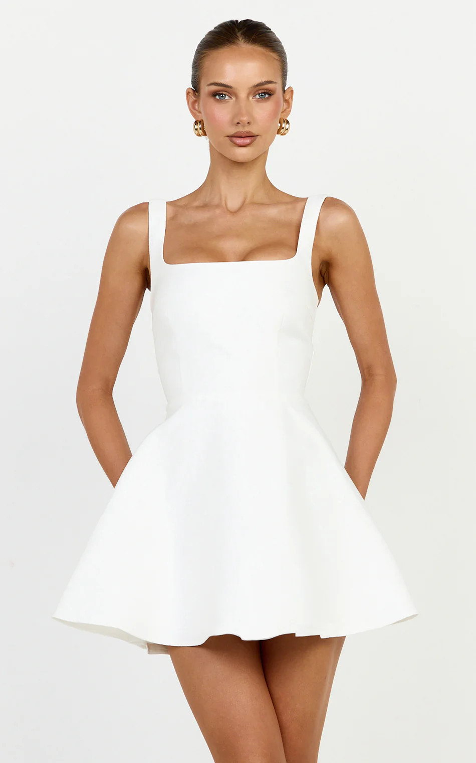 Scoop Neck Fit And Flare Dres in White | Showpo (US, UK & Europe)