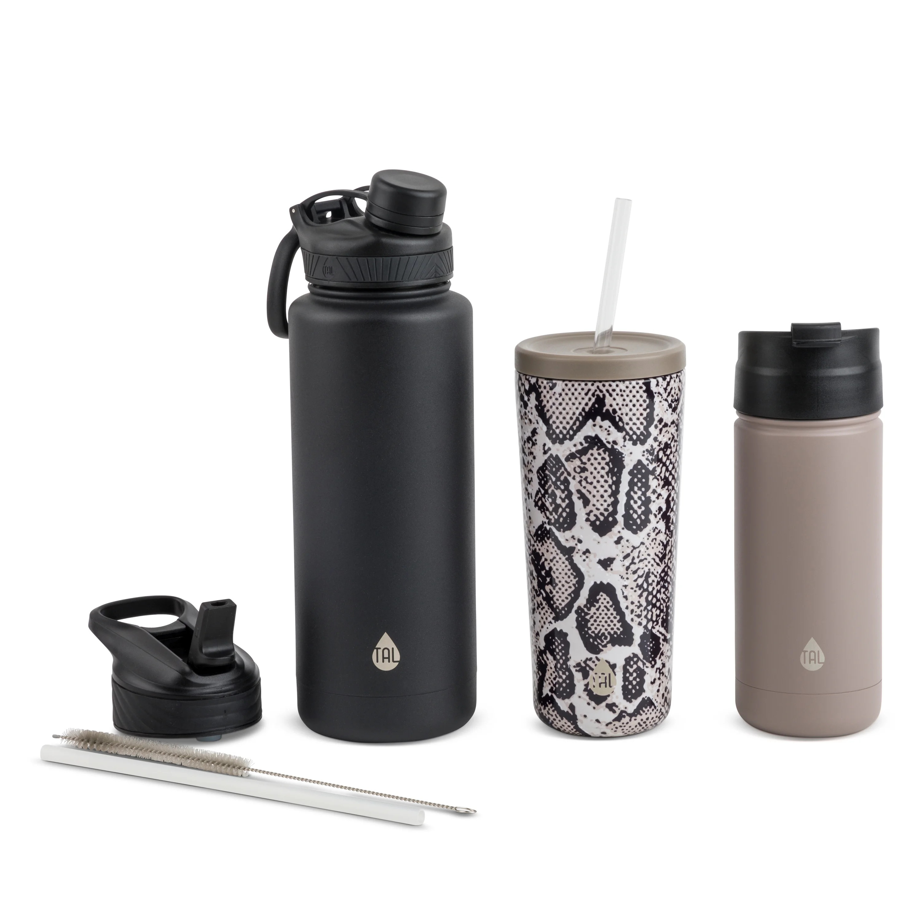 TAL Stainless Steel Water Bottle Bundle, 9 Piece Set, 40 fl oz, 24 fl oz, 18 fl oz, Black, Snake ... | Walmart (US)