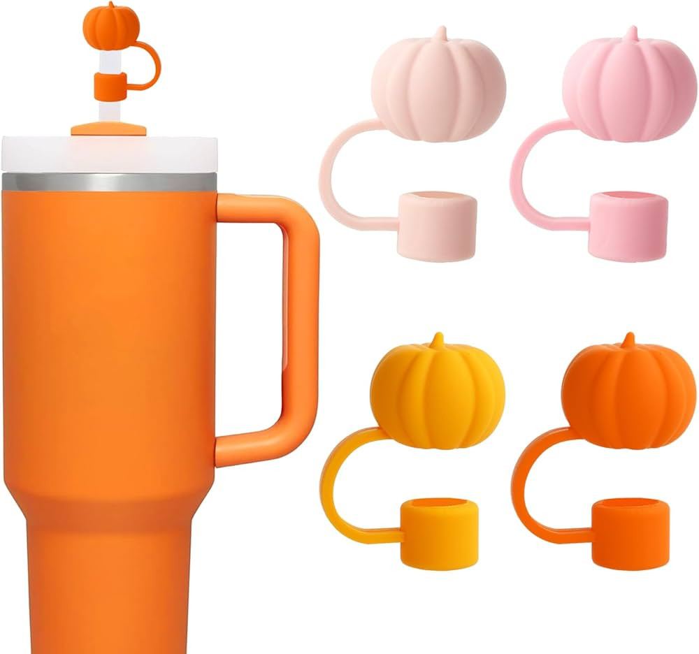 Whaline 4Pcs Fall Straw Cover Cap Orange Pink Pumpkin Silicone Reusable Straw Topper Autumn Thank... | Amazon (US)