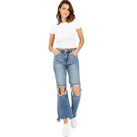 Risen Jeans Womens Juniors High Rise Cropped Wide-Leg Denim Pants (Medium Denim 7) | Walmart (US)