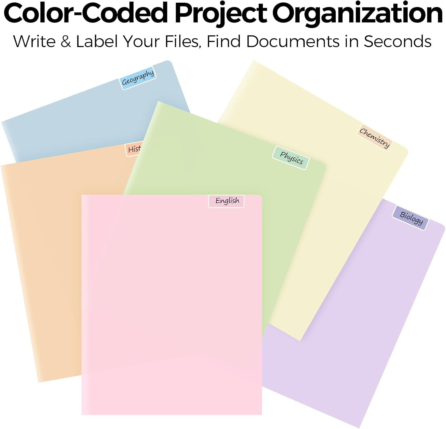 Folders with Pockets and Tabs, 6 Pack Plastic File Folders with 18 Labels, Letter Size School Fol... | Amazon (US)