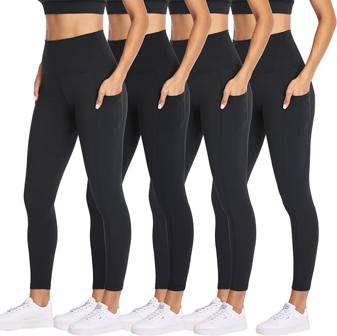 NexiEpoch 4 Pack Leggings for Women with Pockets- High Waisted Tummy Control for Workout Running ... | Amazon (US)