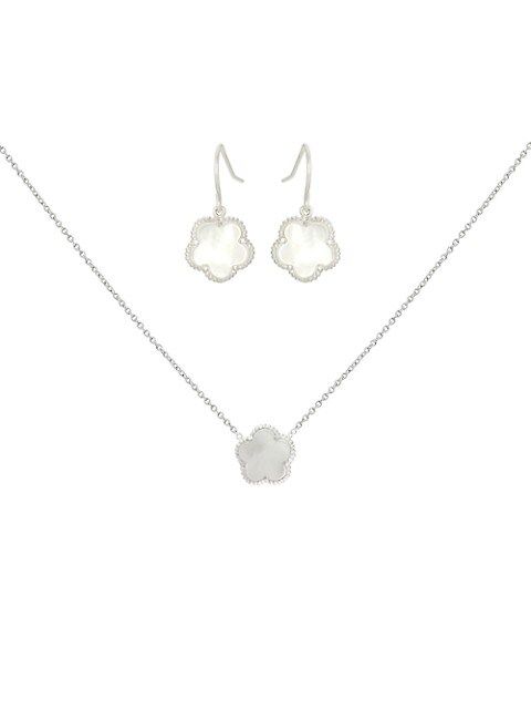 Flower Rhodium-Plated & Mother-Of-Pearl Drop Earrings & Pendant Necklace Set | Saks Fifth Avenue OFF 5TH