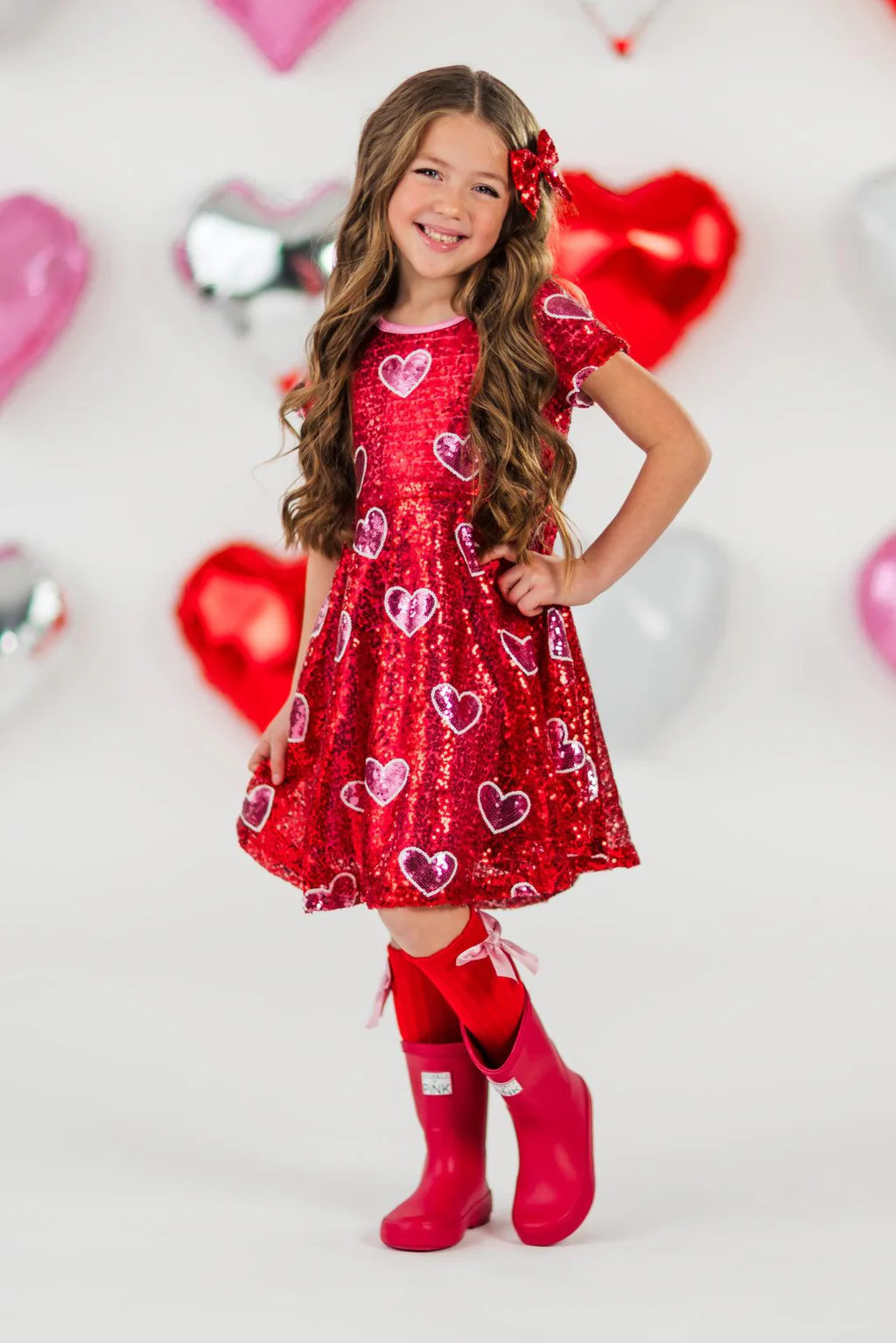 Red Sequin Hearts Dress | Sparkle In Pink