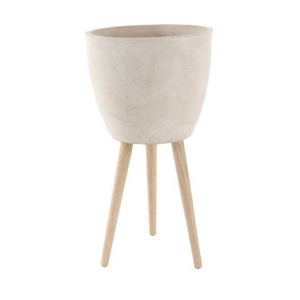 Decmode - Modern Style Large, Round White Clay Plant Stand with Tripod Wood Base, 13” x 29” -... | Walmart (US)