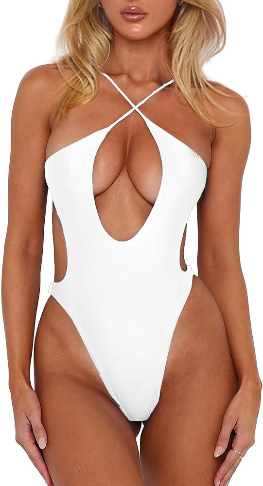 Women's Sexy Criss Cross Halter Bathing Suit Cut Out Backless Monokini Swimsuits One Piece | Amazon (US)