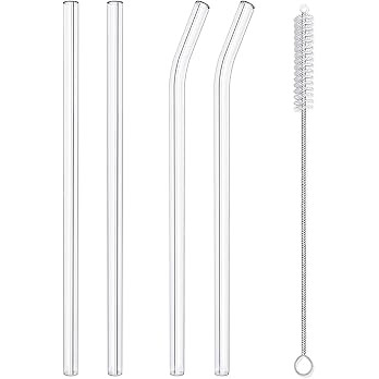 Hiware Reusable Glass Straws Set, 4-piece Drinking Staws with Cleaning Brush, 10" x 10 mm, Dishwa... | Amazon (US)