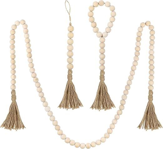 DICOBD 3 Pack Wood Bead Garland with Tassels Farmhouse Rustic Wooden Beads Garland Prayer Beads f... | Amazon (US)