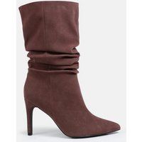 Chocolate Faux Suede Ruched Stiletto Ankle Boots | Missguided (US & CA)