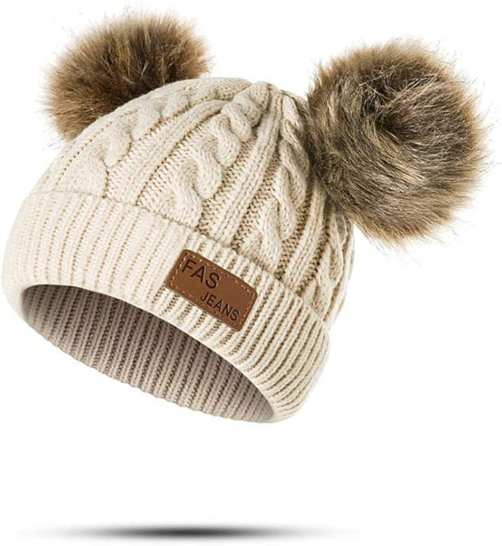 Infant Toddler Woolen Hat Pure Color Winter Twist Double Pom Pom Knitted Beanies Cap 0-3Y | Amazon (US)