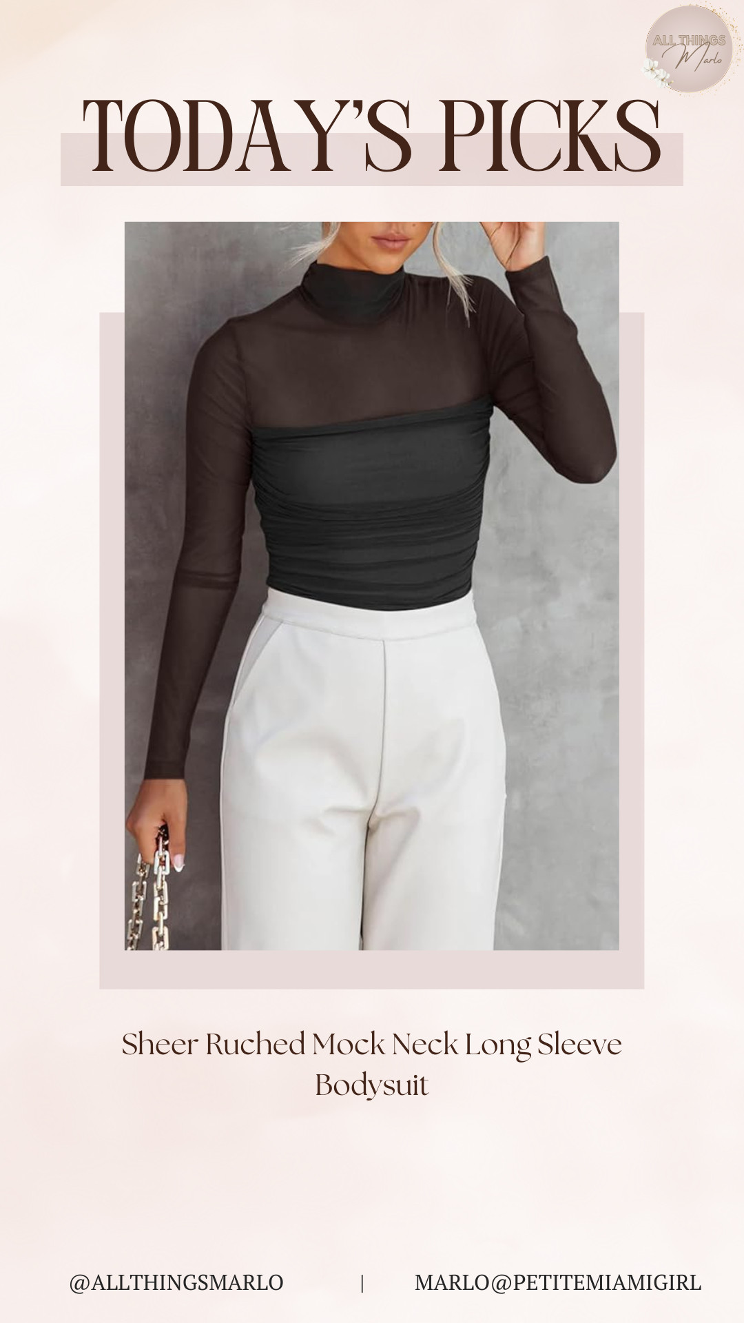 Sheer Ruched Mock Neck Long Sleeve Bodysuit 

 #LTKootd #LTKWorkwear #LTKTravel