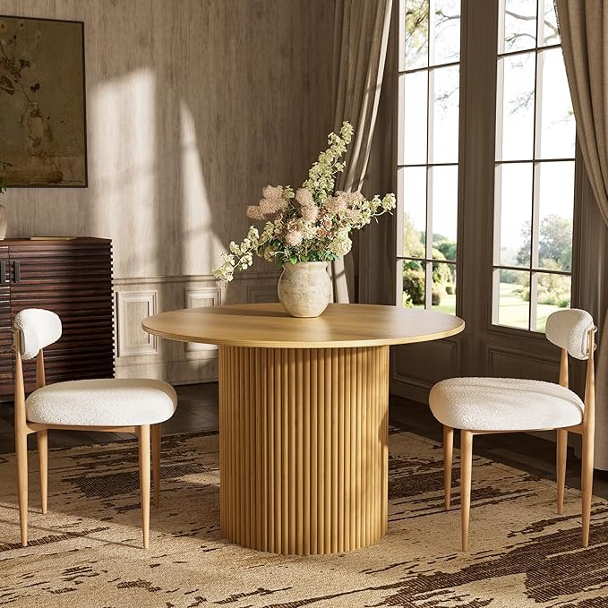 42 Inch Round Wood Dining Table, Modern Circle Pedestal Table with Solid Wood Fluted Base for Kit... | Amazon (US)