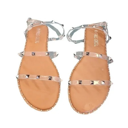 Falls Creek Women s Clear Studded Sandal (Tan 8M) | Walmart (US)