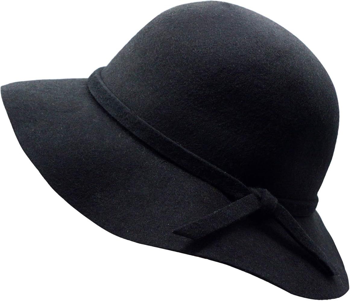 Kids Girl's Vintage Dome 100% Wool Felt Bowler Cap Floppy Hat Bow | Amazon (US)