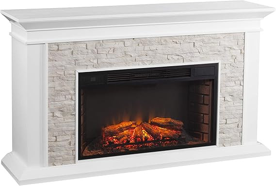 SEI Furniture Canyon Heights Faux Stacked Stone Electric Fireplace, White | Amazon (US)