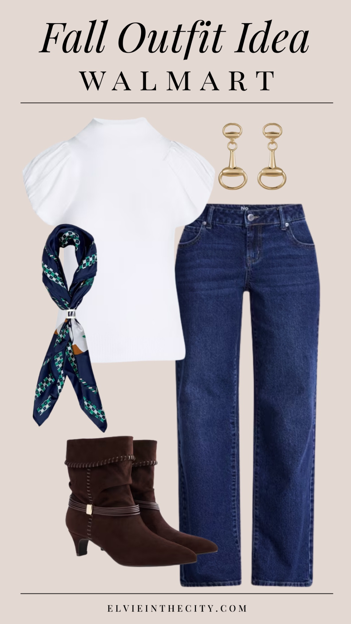 This fall outfit idea from Walmart includes a white mock neck top with bubble sleeves, straight leg jeans, a scarf, gold earrings and chocolate brown booties. 

Ootd, affordable fashion, Walmart fashion, fall outfit, fashion over 40, over 50 style 

#LTKPetite #LTKootd