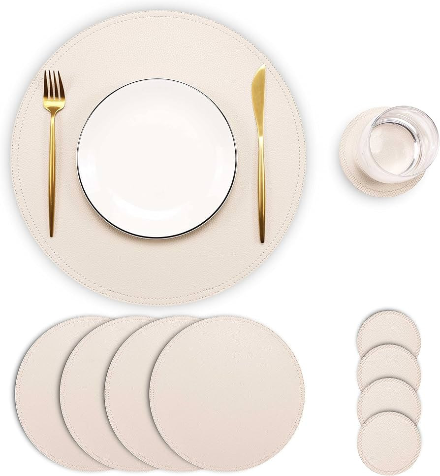 Set of 4 Faux Leather Round Placemats and Coasters, Coffee Mats Kitchen Table Mats, Waterproof, E... | Amazon (CA)