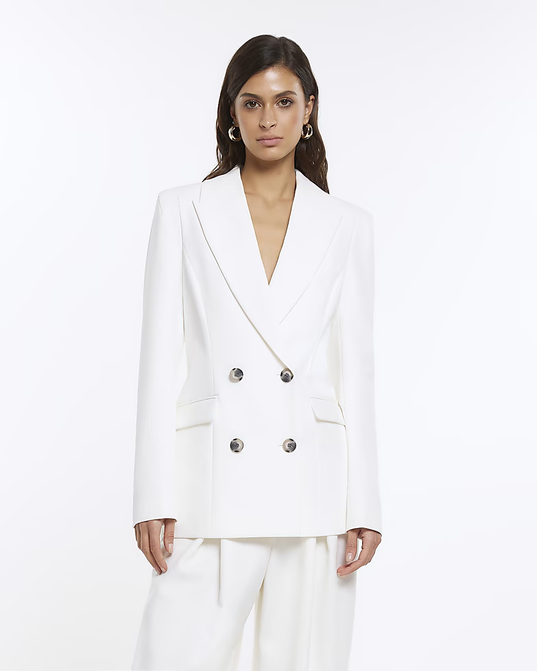 White RI Studio shoulder padded blazer | River Island (UK & IE)