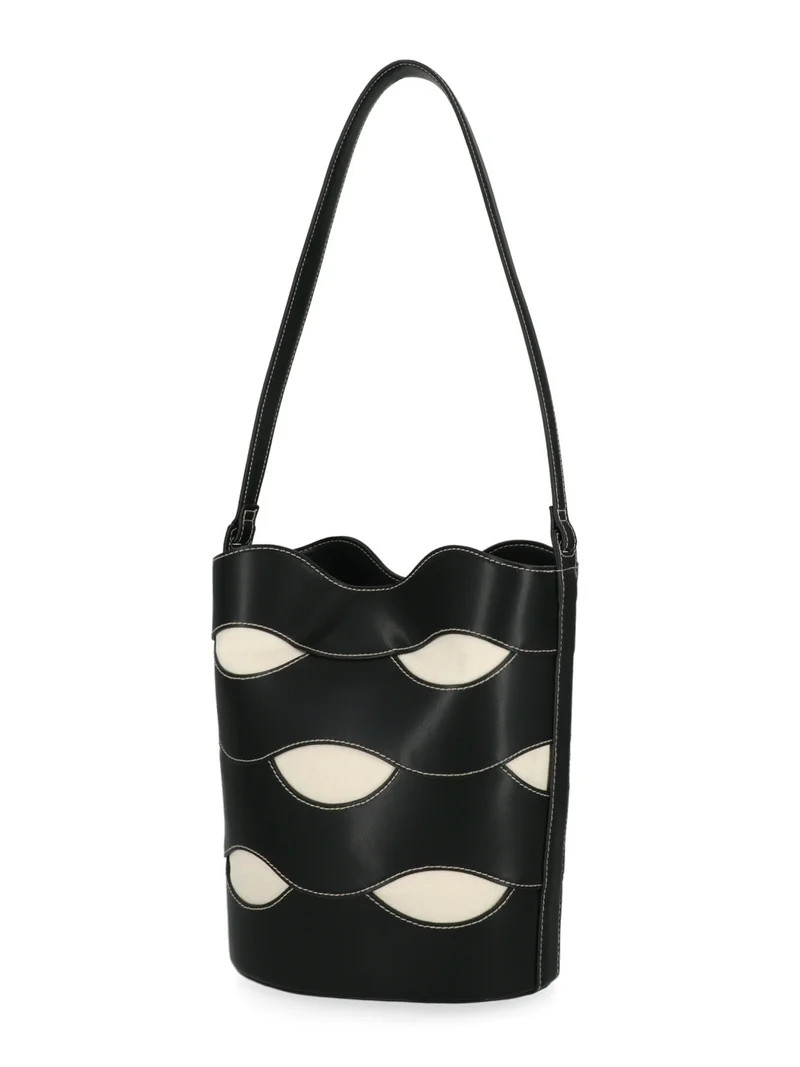 Free Assembly Women's Maria Cut Out Bucket Bag, Black/Cream | Walmart (US)
