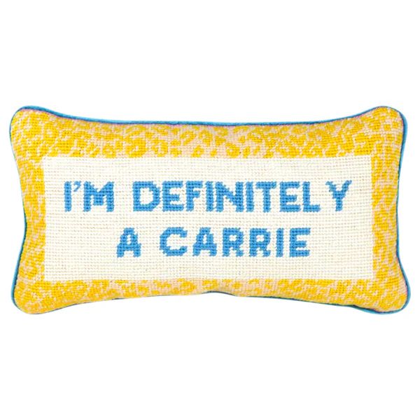 Needlepoint “I’m Definitely A Carrie” Pillow with Velvet Back | James Ascher