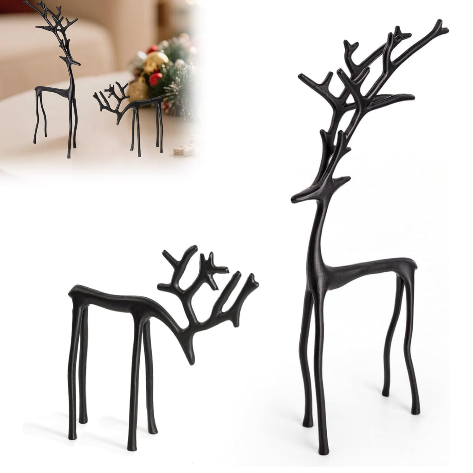 2025 New Black Reindeer Christmas Decoration - Set of 2 Black Reindeer Statues, Reindeer Christma... | Amazon (US)