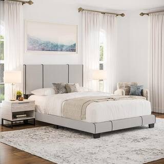 Lucena Beige Linen Full Size Upholstered Platform Bed Frame with Adjustable Headboard | The Home Depot