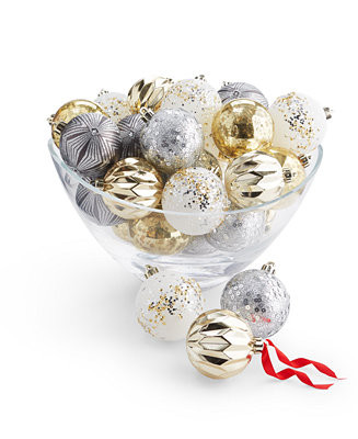Holiday Lane Shine Bright Set of 30 Gold-Tone, White & Silver-Tone Multi-Finish Ball Ornaments, C... | Macy's