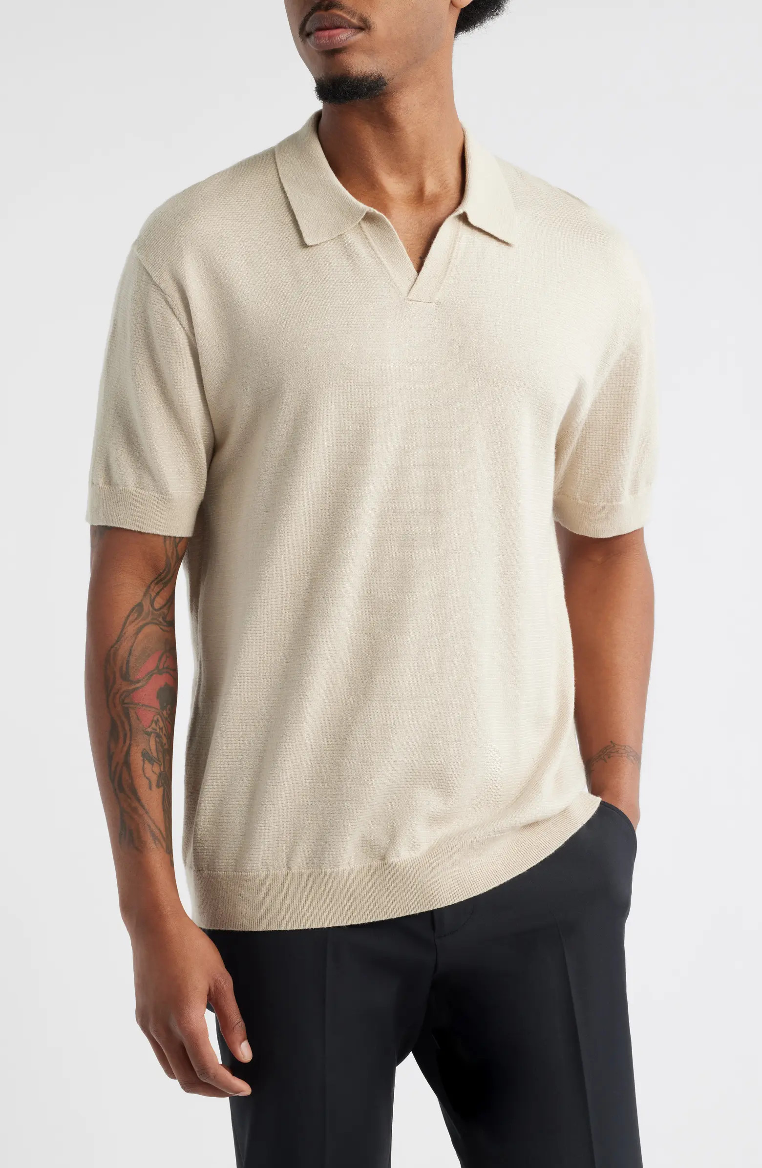 Open Edit Short Sleeve Johnny Collar Polo Sweater | Nordstrom | Nordstrom