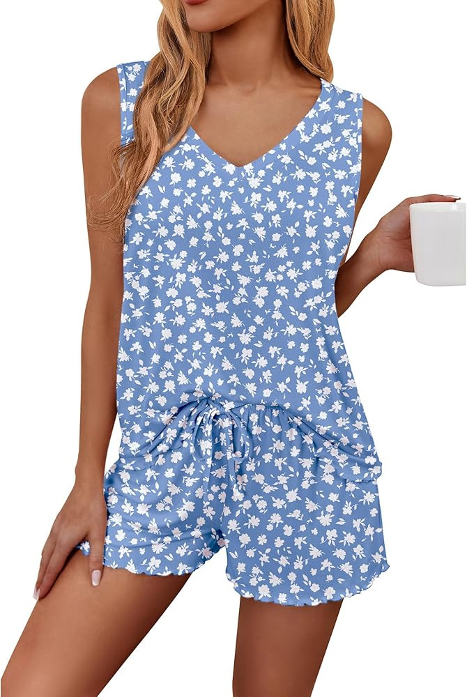 Ekouaer Womens Pajamas Sets Soft Comfy Sleeveless Sleepwear Tank and Shorts Pj Set Summer 2 Piece... | Amazon (US)