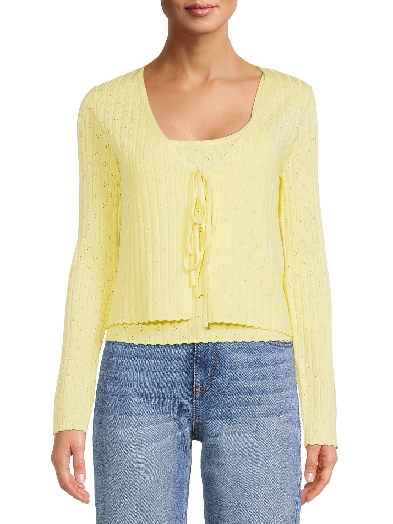 No Boundaries Juniors' Pointelle Tank Top and Cardigan, 2-Piece Set - Walmart.com | Walmart (US)