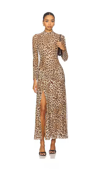 Lea Printed Mesh Midi Dress in Brown Leopard | Revolve Clothing (Global)