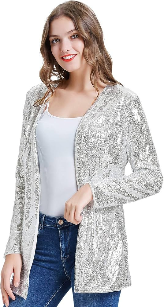 KANCY KOLE Women's Sequin Jacket Open Front Blazer Casual Long Sleeve Cardigan Coat S-XXL | Amazon (US)