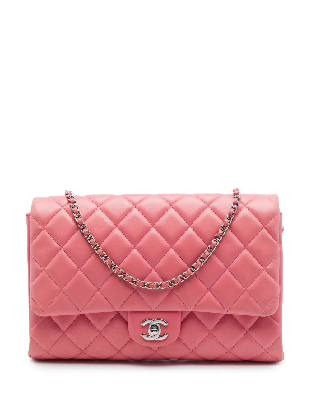CHANEL Pre-Owned 2013-2014 CC Quilted Lambskin Flap Clutch on Chain shoulder bag - Pink | Farfetch Global