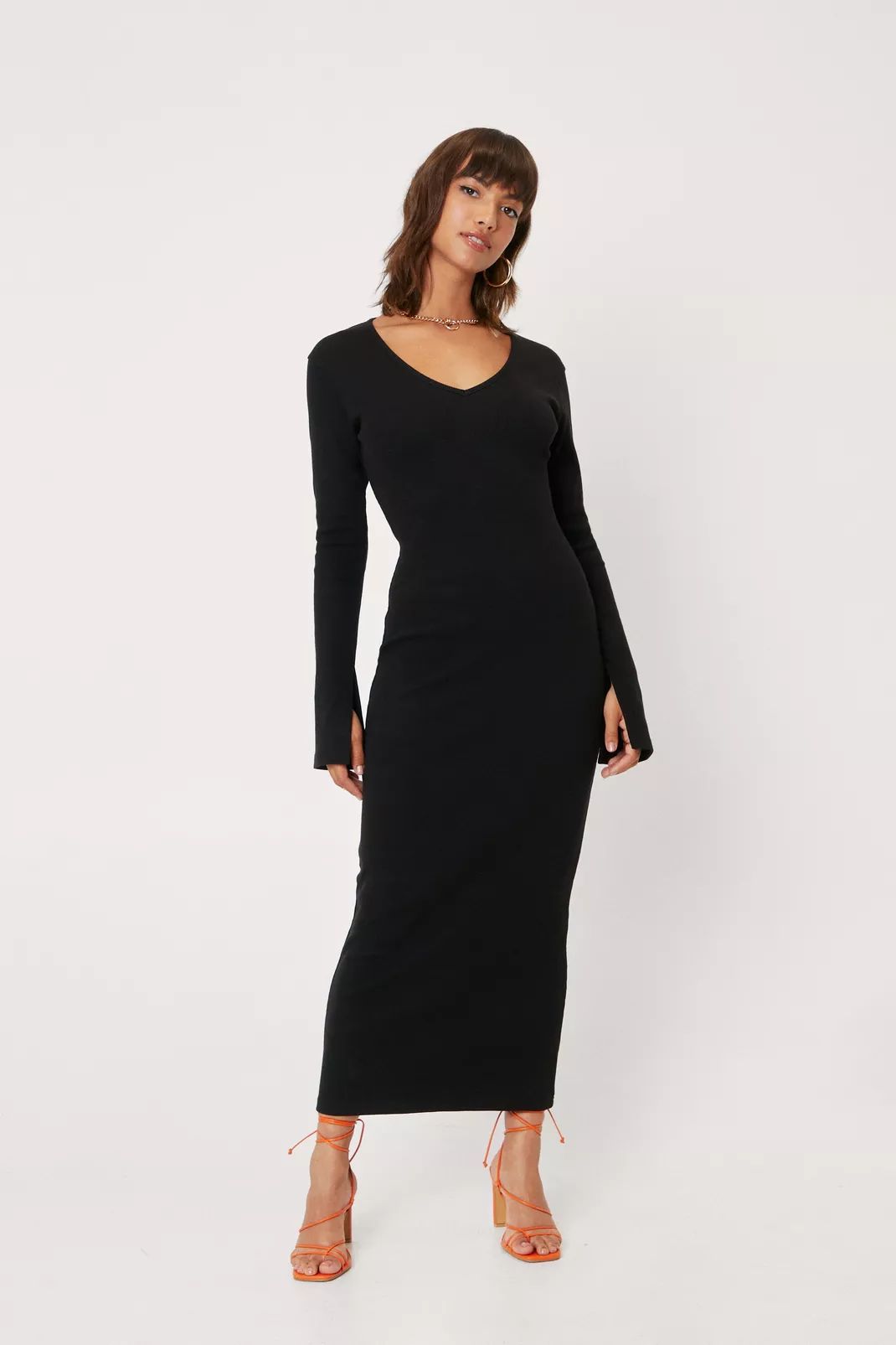 Split Sleeve Ribbed Maxi Dress | Nasty Gal (US)