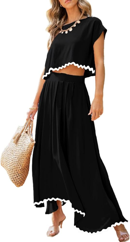 Dokotoo Dresses for Women 2 Piece Summer Outfits Crewneck Tops and Maxi Skirt Dress Sets | Amazon (US)