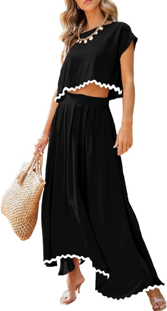 Dokotoo Dresses for Women 2 Piece Summer Outfits Crewneck Tops and Maxi Skirt Dress Sets | Amazon (US)