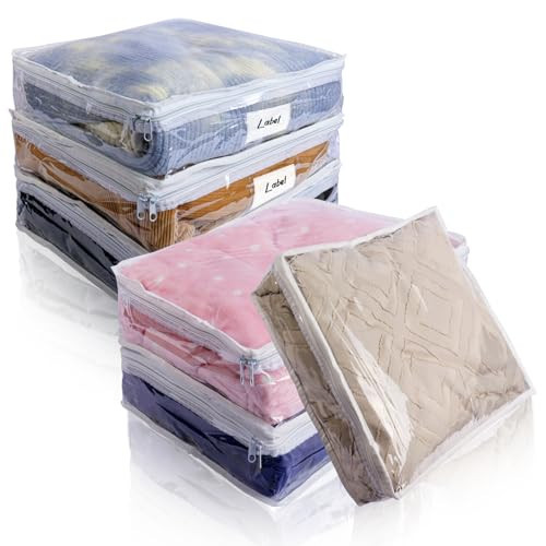 Heonay Clear Zippered Storage Bags Plastic Sweater Storage Bags with Zipper 6 Packs Clothing Organizer for Blankets Linen Sweater Bed Sheet Quilt Clothes Pillow (15.7 x 13.8 x 3.9 Inch) | Amazon (US)