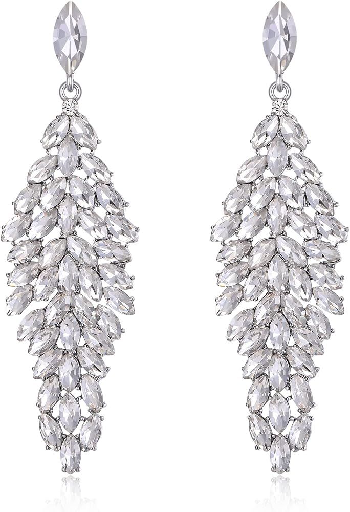 EVER FAITH Austrian Crystal Stunning Bridal Wedding Teardrop Pierced Dangle Earrings for Women | Amazon (US)
