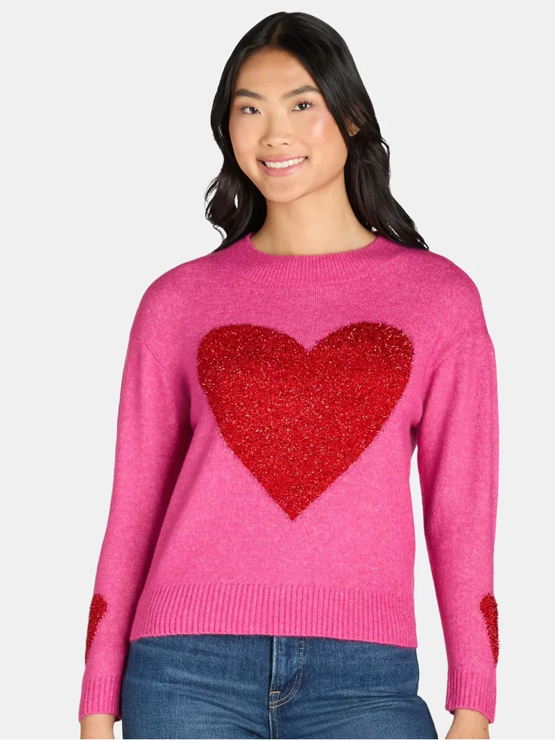 99 Jane Street Women's Heart Pullover Sweater, Midweight, Sizes XS-XL | Walmart (US)
