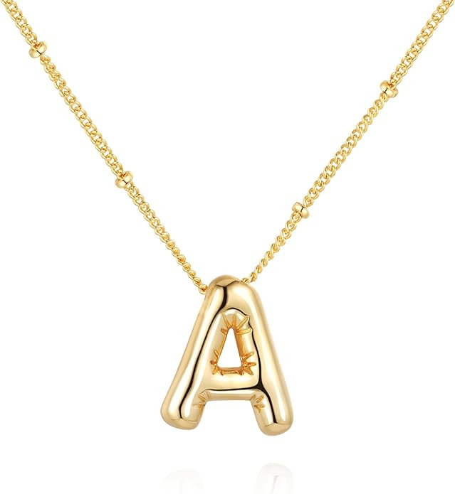 Qyalie Bubble Letter Necklace Balloon Initial Necklaces for Women Girls Dainty Alphabet Pendant 1... | Amazon (US)