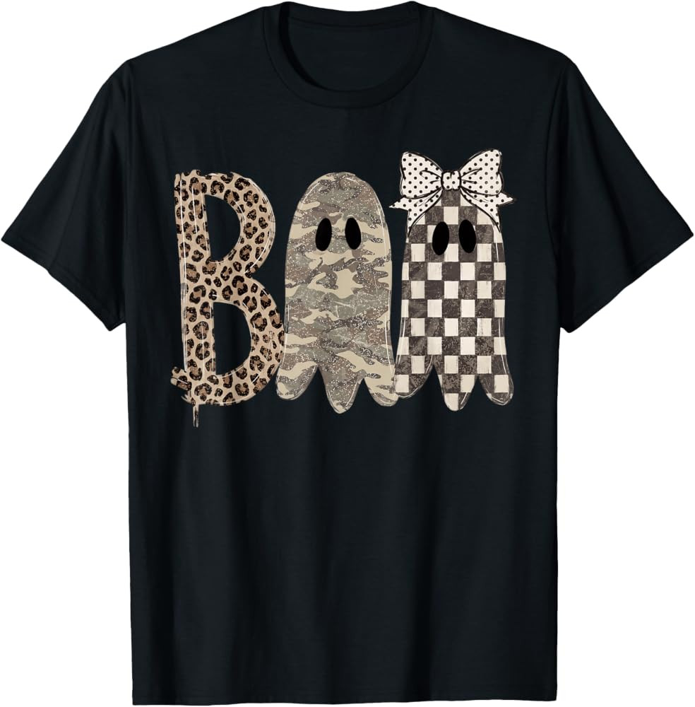 Boo Ghosts Checkered, Leopard, camo Halloween T-Shirt | Amazon (US)