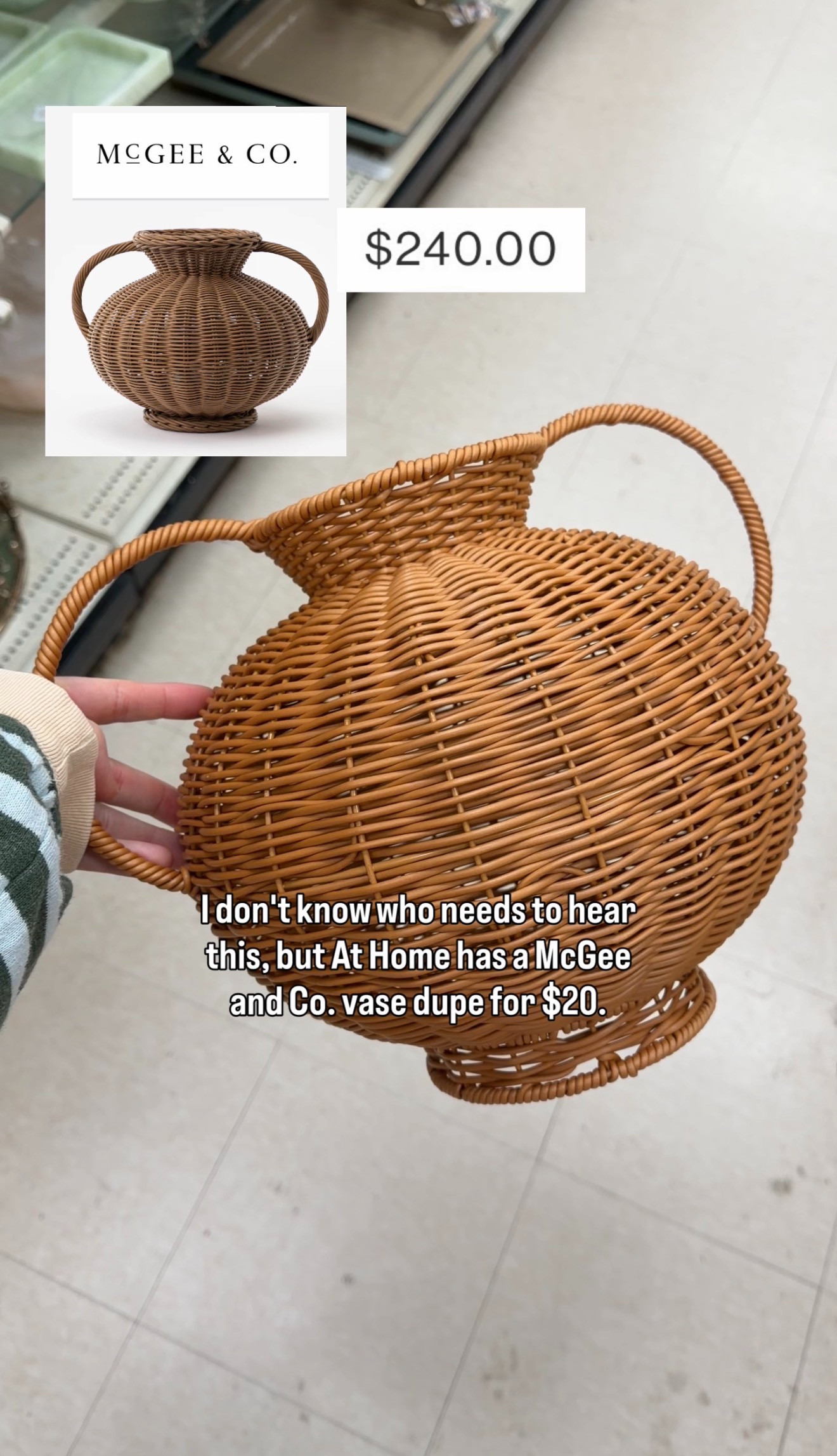 I don’t know who needs to hear this but At Home has a McGee & Co. vase dupe for $20… and it’s so good. The original is $240, and this one gives you that same warm woven texture, sculptural shape, and elevated organic feel for a fraction of the price. It’s one of those pieces that instantly makes a space look styled—perfect on a console, shelf, or coffee table with a few branches or just on its own. If you love that Amber Interiors / McGee & Co. look and are always on the hunt for affordable decor that still feels high-end, this is such a good find. Linked here. 

 #LTKHome #LTKSaleAlert